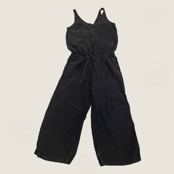 Anthropologie Cloth & Stone Black 100% Linen Jumpsuit M | Wide Leg, Button Front - Picture 1 of 6